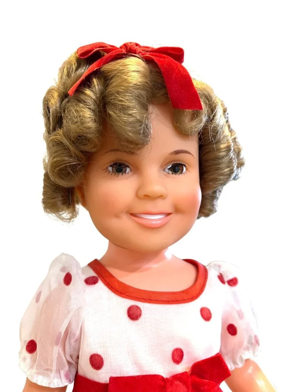 Vintage 1972 Ideal Shirley Temple Doll In Polka Dot Dress & Velvet Bow 16.5